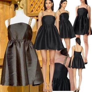 🆕 SELF-PORTRAIT 🧿 NWOT Embellished Taffeta Mini Dress, Black - Sz UK 10 / US 6